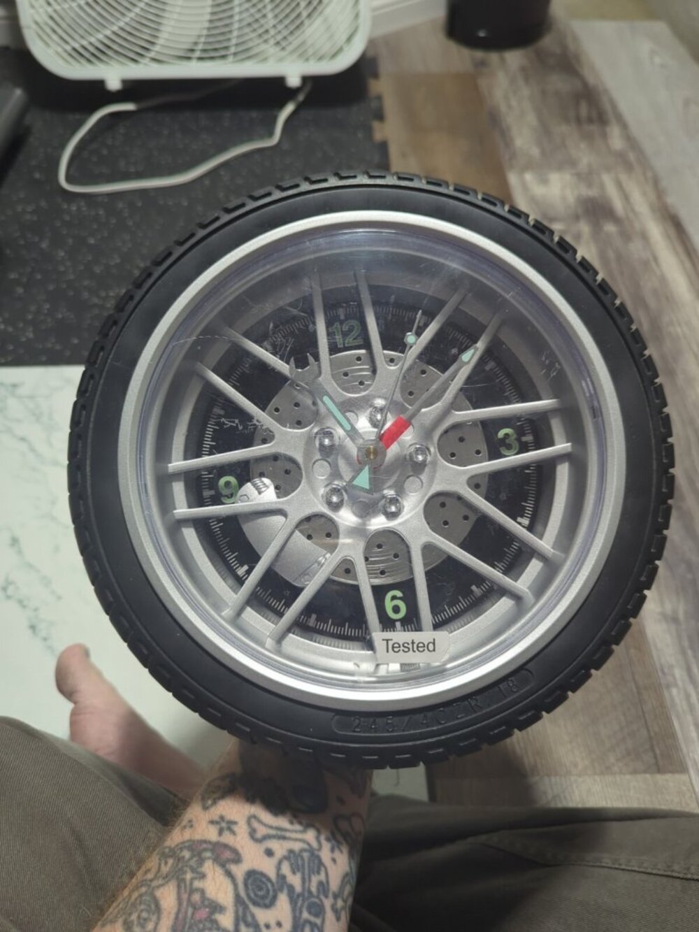 Quartz desk clock Car Wheel with Rubber Tire Tool Hands 5" Diameter